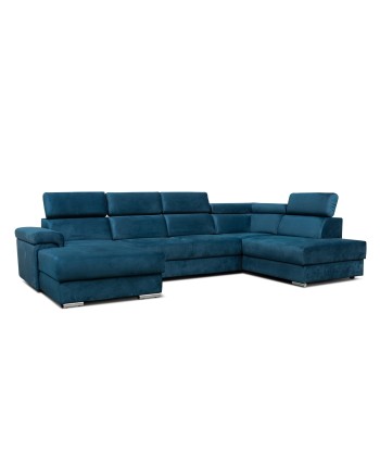 Carlitos U Velvet Bleu Marine d'Angle Extensible, Méridienne à Droite, avec Boîte de Rangement, Rembourrée en Tissu, Appuie-tête Réglables, L340xL206xH83 cm pas cher chine