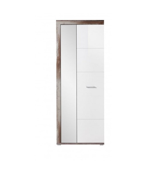 Armoire palette en aggloméré et MDF, avec miroir et 2 portes Krone Blanc / Natural, l77xA38xH202 cm Fin de série