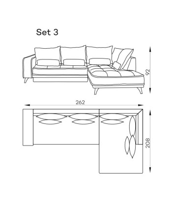 Sensit Coin Extensible, Lot de 3, Gris, Bain de Soleil à Gauche, Coffre de Rangement, Coussins Inclus, L262xL208xH92 cm Pour