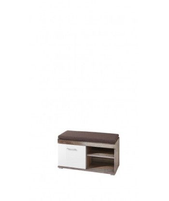 Banc capitonné en tissu avec 1 porte Krone Marron / Blanc, l90xA38xH46 cm les ligaments