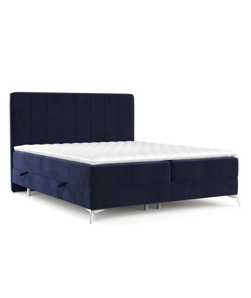 Pat rabatabil cu lada de depozitare, tapitat cu stofa, Aggaz Boxspring Velvet Bleumarin JUSQU'A -70%! 