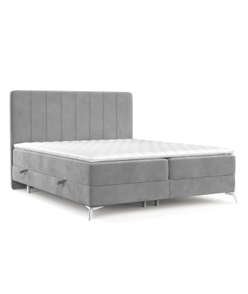 Pat rabatabil cu lada de depozitare, tapitat cu stofa, Aggaz Boxspring Velvet Gri destockage