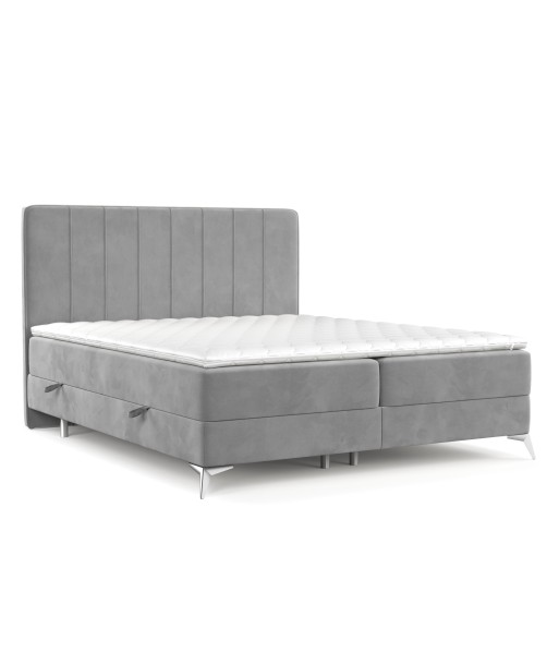 Pat rabatabil cu lada de depozitare, tapitat cu stofa, Aggaz Boxspring Velvet Gri destockage