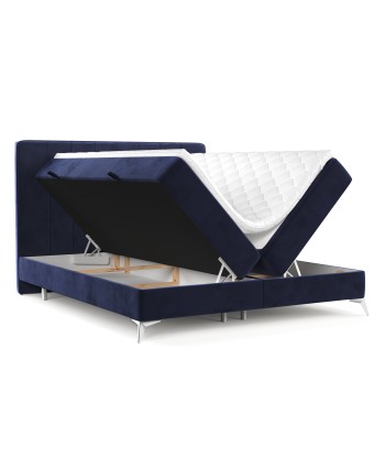 Pat rabatabil cu lada de depozitare, tapitat cu stofa, Aggaz Boxspring Velvet Bleumarin JUSQU'A -70%! 