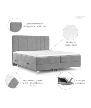 Pat rabatabil cu lada de depozitare, tapitat cu stofa, Aggaz Boxspring Velvet Gri destockage