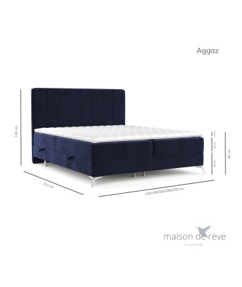 Pat rabatabil cu lada de depozitare, tapitat cu stofa, Aggaz Boxspring Velvet Bleumarin JUSQU'A -70%! 