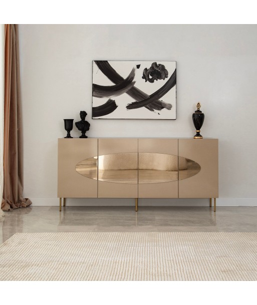 Comoda din MDF si plastic, cu 4 usi, Lago Auriu / Alama, l180xA40xH80 cm ouvre sa boutique