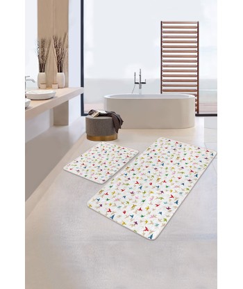 Set 2 covorase pentru baie antiderapante din poliester, Ferhat BPS374 Rectangle Multicolor, 100 x 60 cm / 60 x 50 cm Véritable concentré