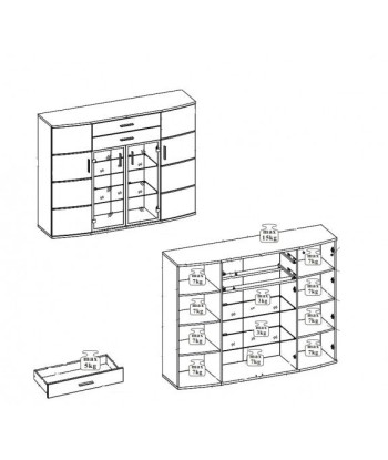 Vitrine en aggloméré et MDF, avec 4 portes et 2 tiroirs Jenise Blanc / Chêne, l171xA44xH134 cm chez Cornerstreet bien 