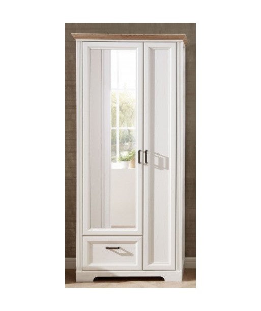 Meuble d'entrée en MDF avec miroir, 2 portes et 1 tiroir, Jessie Beige ouvert, l93xA41xH204 cm basket pas cher