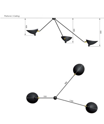 Plafonnier Araignée 3 Bras en stock