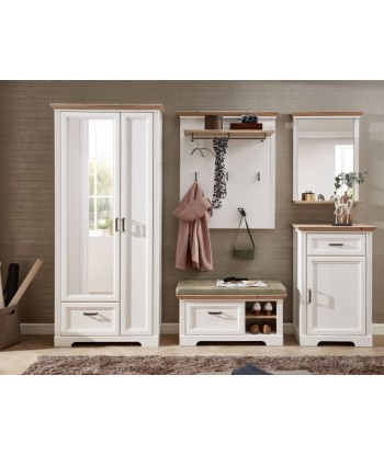 Meuble d'entrée en MDF avec miroir, 2 portes et 1 tiroir, Jessie Beige ouvert, l93xA41xH204 cm basket pas cher