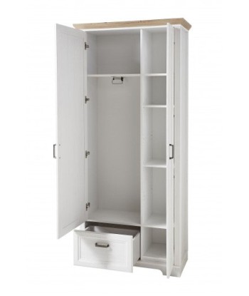 Meuble d'entrée en MDF avec miroir, 2 portes et 1 tiroir, Jessie Beige ouvert, l93xA41xH204 cm basket pas cher