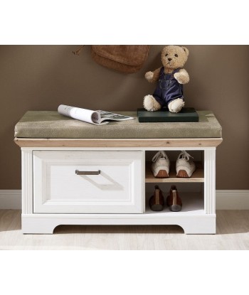 Banc en MDF, tapissé de tissu et 1 tiroir, Jessie Beige clair, l93xA41xH49 cm Par le système avancé 