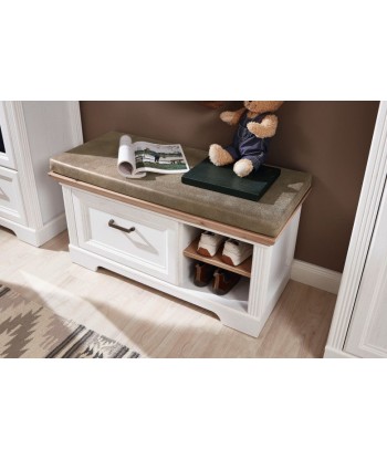 Banc en MDF, tapissé de tissu et 1 tiroir, Jessie Beige clair, l93xA41xH49 cm Par le système avancé 