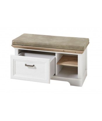 Banc en MDF, tapissé de tissu et 1 tiroir, Jessie Beige clair, l93xA41xH49 cm Par le système avancé 