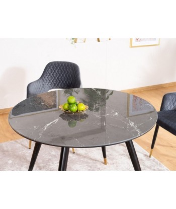 Table en MDF, verre et métal, Cyril II Noir/Or, Ø100xH76 cm offre 