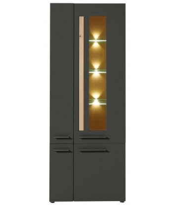 Vitrine en MDF, avec 4 portes et LED incluses Loftis Graphite / Chêne, l76xA37xH201 cm pas cher 