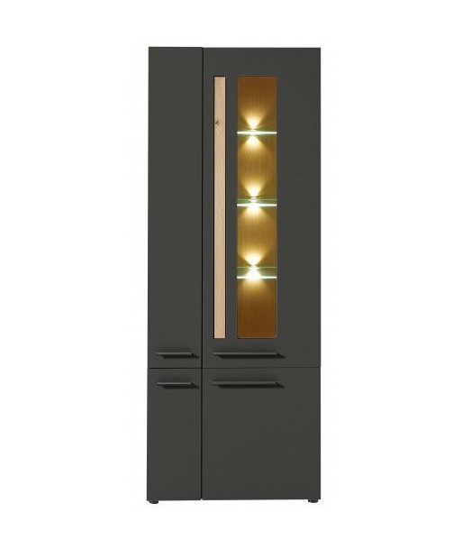 Vitrine en MDF, avec 4 portes et LED incluses Loftis Graphite / Chêne, l76xA37xH201 cm pas cher 