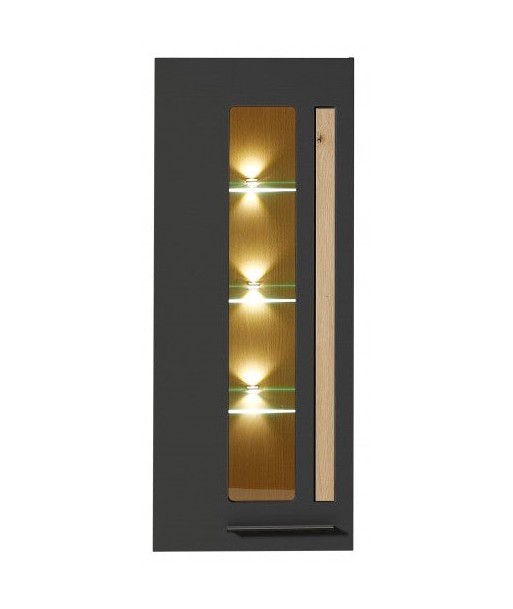 Vitrine suspendue en MDF, avec 1 porte et LED incluses Loftis Graphite / Chêne, l52xA37xH128 cm en linge