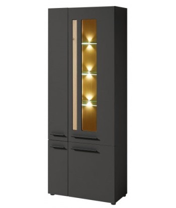 Vitrine en MDF, avec 4 portes et LED incluses Loftis Graphite / Chêne, l76xA37xH201 cm pas cher 