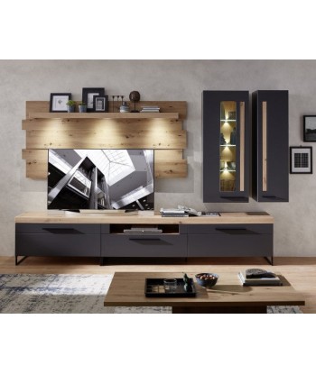 Vitrine suspendue en MDF, avec 1 porte et LED incluses Loftis Graphite / Chêne, l52xA37xH128 cm en linge