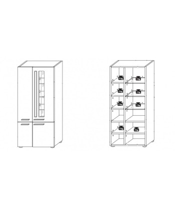 Vitrine en MDF, avec 4 portes et LED incluses Loftis Graphite / Chêne, l76xA37xH201 cm pas cher 