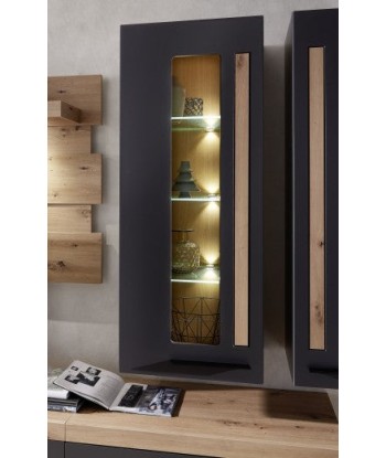 Vitrine suspendue en MDF, avec 1 porte et LED incluses Loftis Graphite / Chêne, l52xA37xH128 cm en linge