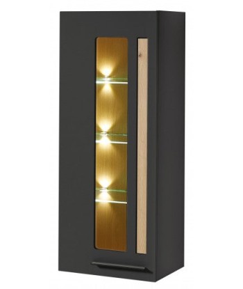 Vitrine suspendue en MDF, avec 1 porte et LED incluses Loftis Graphite / Chêne, l52xA37xH128 cm en linge