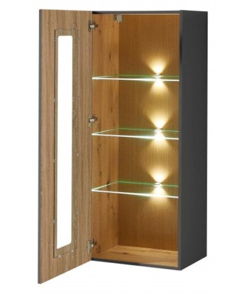 Vitrine suspendue en MDF, avec 1 porte et LED incluses Loftis Graphite / Chêne, l52xA37xH128 cm en linge