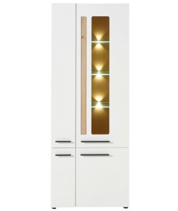 Vitrine en MDF, avec 4 portes et LED incluses Loftis Blanc / Chêne, l76xA37xH201 cm en stock