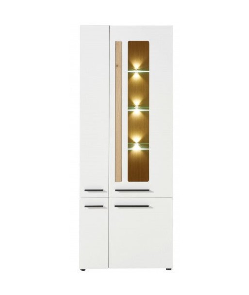 Vitrine en MDF, avec 4 portes et LED incluses Loftis Blanc / Chêne, l76xA37xH201 cm en stock