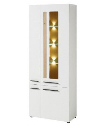 Vitrine en MDF, avec 4 portes et LED incluses Loftis Blanc / Chêne, l76xA37xH201 cm en stock