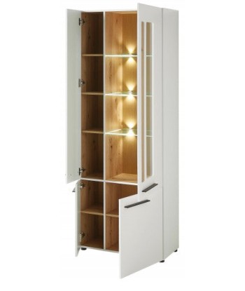 Vitrine en MDF, avec 4 portes et LED incluses Loftis Blanc / Chêne, l76xA37xH201 cm en stock