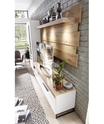 Commode TV en MDF, avec 1 tiroir et 1 porte Loftis Blanc / Chêne, l192xA44xH55 cm ou a consommer sur place