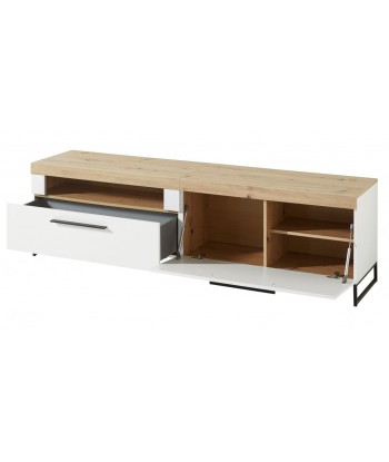 Commode TV en MDF, avec 1 tiroir et 1 porte Loftis Blanc / Chêne, l192xA44xH55 cm ou a consommer sur place