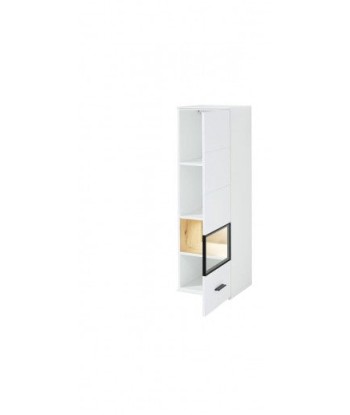 Vitrine suspendue en aggloméré et MDF avec 1 porte, Madeline Blanc, l40xA36xH125 cm Livraison rapide