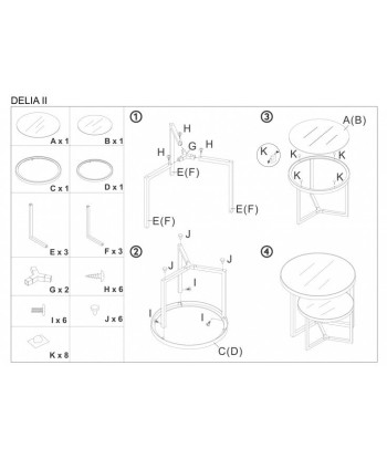 Set de 2 tables basses en verre et métal Delia II Noir / Chrome, Ø60xH52 cm / Ø45xH45 cm plus qu'un jeu 