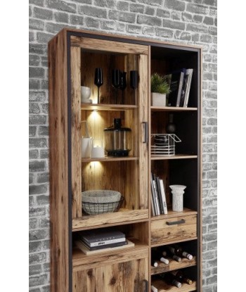 Vitrine palette avec 1 tiroir, 2 portes et LED inclus Pato Large Naturel / Graphite, l100xA38xH203 cm est présent 