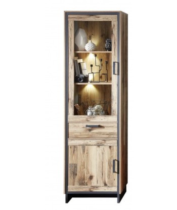 Vitrine palette avec 1 tiroir, 2 portes et LED inclus Pato Big Natural / Graphite, l60xA38xH203 cm français