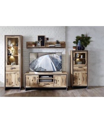 Commode TV en bois, avec 1 tiroir et 2 portes Pato Naturel / Graphite, l155xA45xH61 cm l'achat 