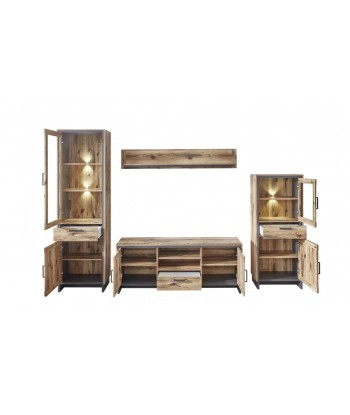 Commode TV en bois, avec 1 tiroir et 2 portes Pato Naturel / Graphite, l155xA45xH61 cm l'achat 