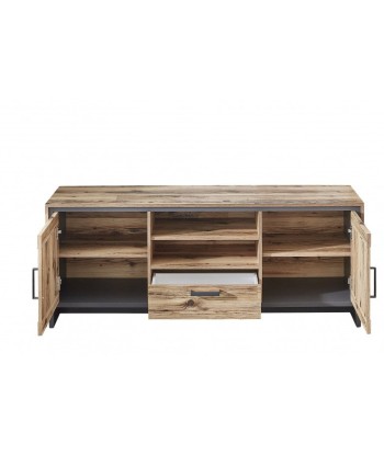 Commode TV en bois, avec 1 tiroir et 2 portes Pato Naturel / Graphite, l155xA45xH61 cm l'achat 