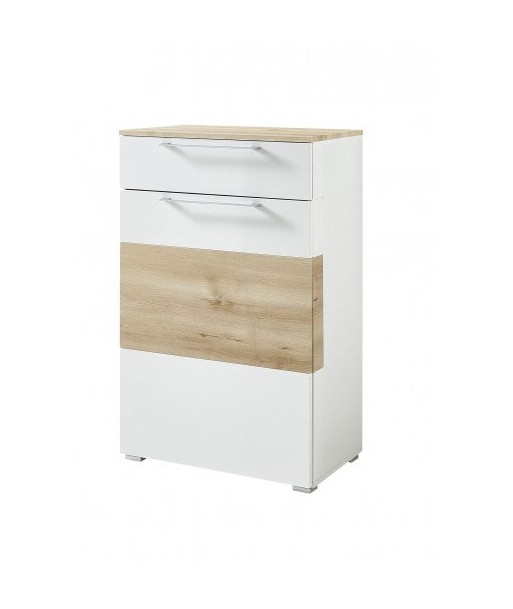 Meuble d'entrée en MDF, avec 1 porte et 1 tiroir, Renos Blanc / Hêtre, l65xA40xH102 cm Paris Déstockage Promo