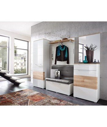 Meuble d'entrée en MDF, avec 1 porte et 1 tiroir, Renos Blanc / Hêtre, l65xA40xH102 cm Paris Déstockage Promo