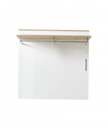 Cintre avec étagère en MDF, Renos Blanc / Hêtre, l100xA30xH99 cm Fin de série