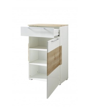 Meuble d'entrée en MDF, avec 1 porte et 1 tiroir, Renos Blanc / Hêtre, l65xA40xH102 cm Paris Déstockage Promo