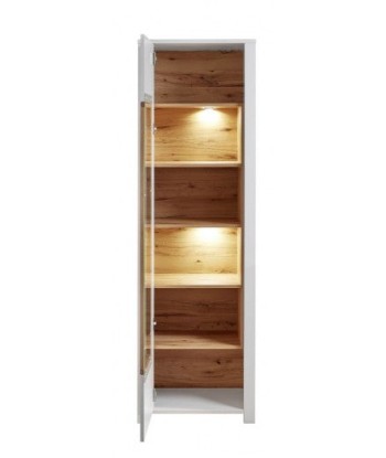 Vitrine en bois et MDF avec 1 porte, Selina Blanc / Naturel, l62xA41xH202 cm 2024