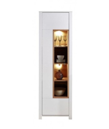 Vitrine en bois et MDF avec 1 porte, Selina Blanc / Naturel, l62xA41xH202 cm 2024