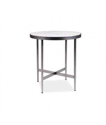 Table basse, en MDF, placage et métal Dolores C Blanc / Gris, Ø50xH55 cm la chaussure